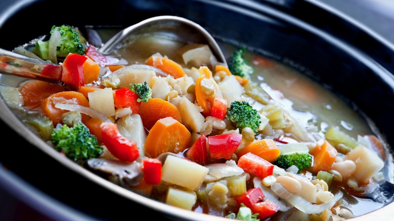 Ladle in slow cooker with vegetables