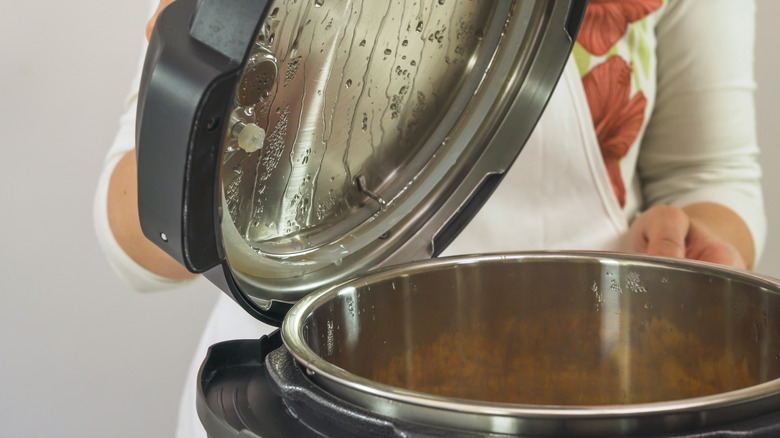 Slow cooker with lid open