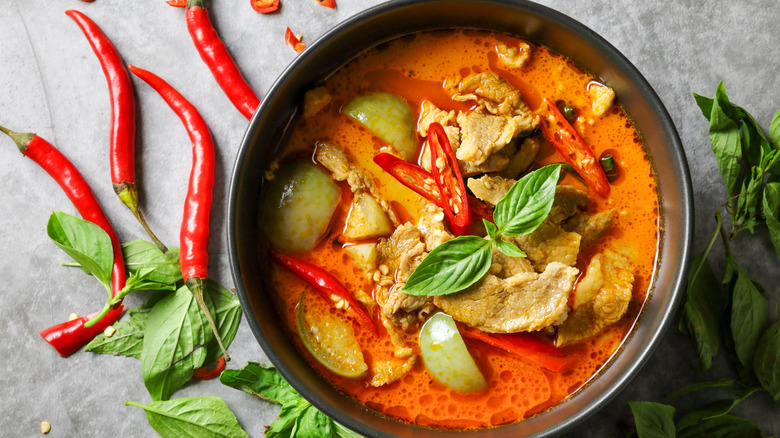 Thai food, red curry with pork, red curry with pork