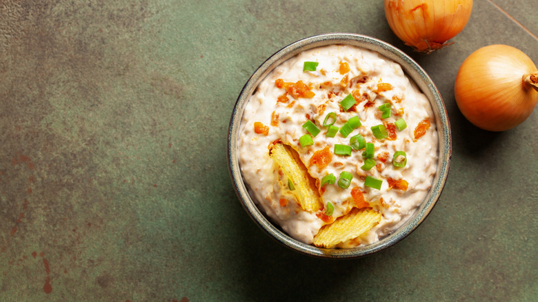 A bowl of French onion dip.