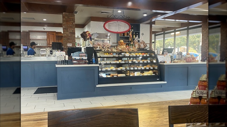 Interior of La Madeleine French Café with display counter