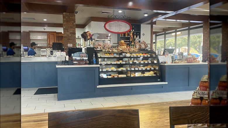 Interior of La Madeleine French Café with display counter