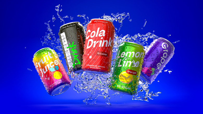 plastic bottles of different types of soda