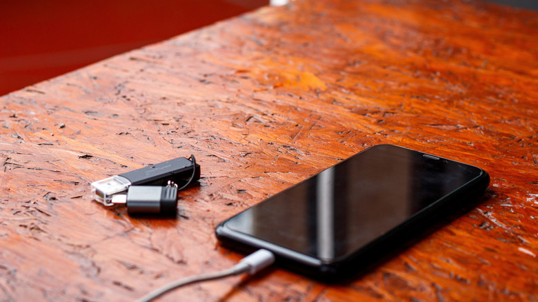 phone charging on bar
