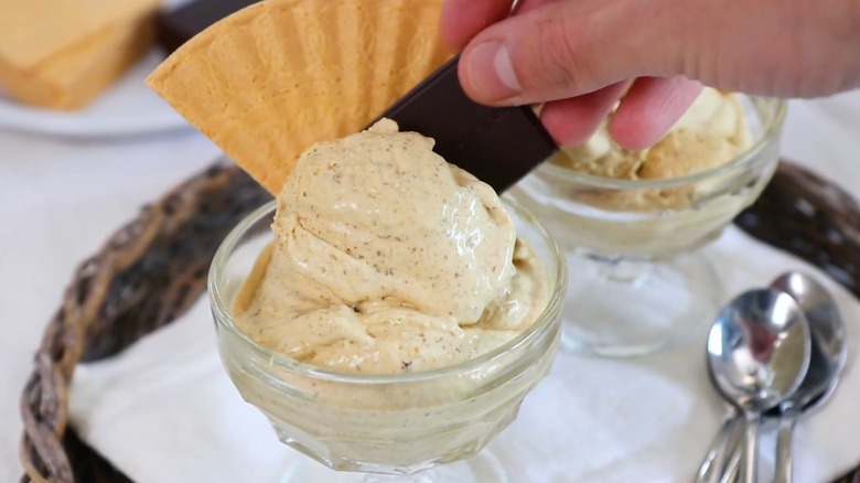 Brown bread ice cream in a parfait cup