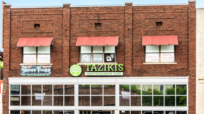 Close up of Taziki's Mediterranean Café storefront