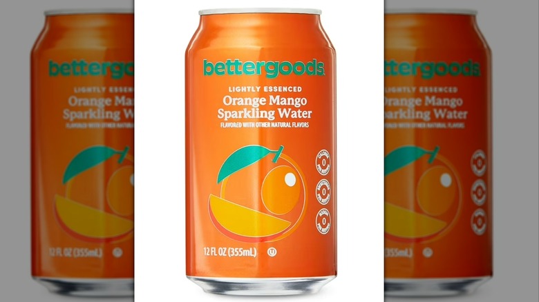 Bettergoods Lightly Essenced Orange Mango Sparkling water in front of white background