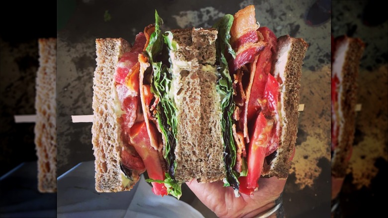 Lodge Bread BLT held in front of the camera