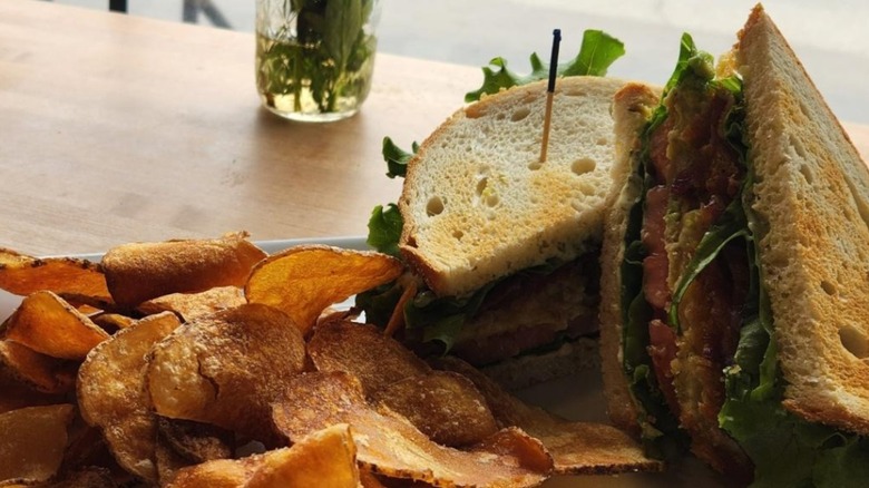 The Kitchen on River Road Fried Green Tomato BLT with homemade potato chips