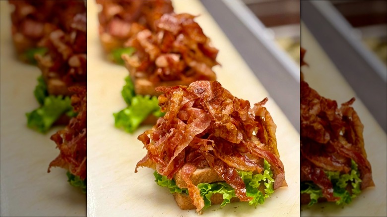 Ye Ole Fashioned Cafe & Ice Cream BLT with towering pile of bacon on top