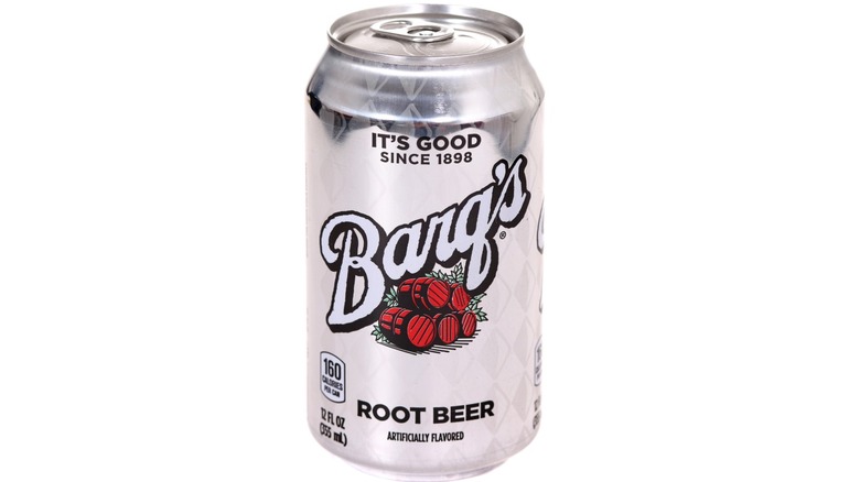 A can of Barq's root beer in front of a white background
