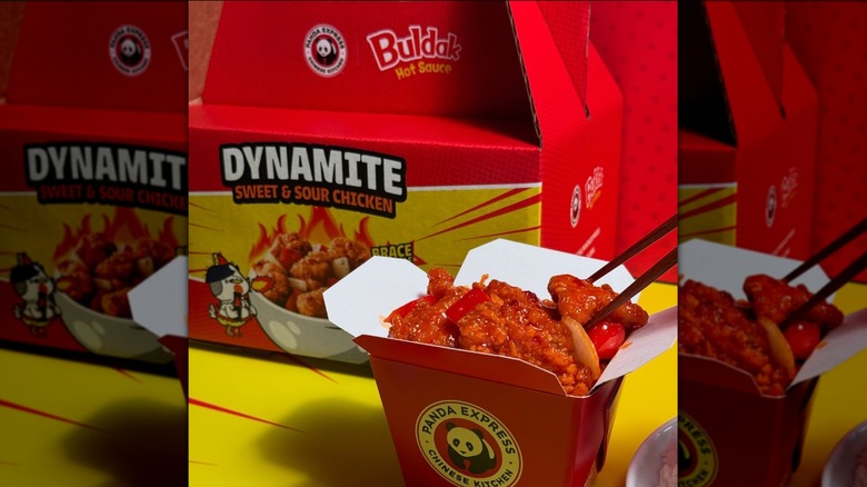 Dynamite Sweet n' Sour Chicken from Panda Express in a takeout container with chopsticks