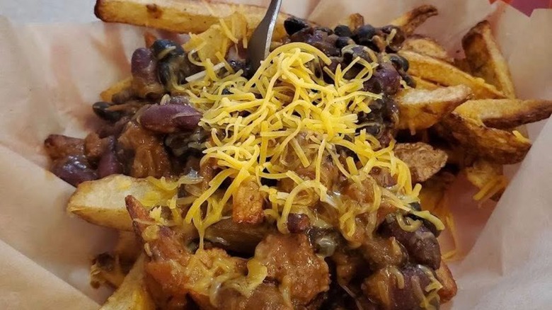 Loaded fries topped with cheese from The Burger Dive