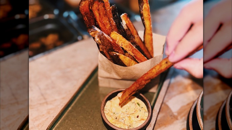 French fries with dipping sauce from Jeju