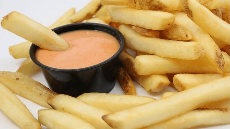 French fries with dipping fry sauce from Greek Souvlaki