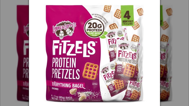 Bag of Everything Bagel flavor Lenny & Larry's Protein Fitzels Pretzels
