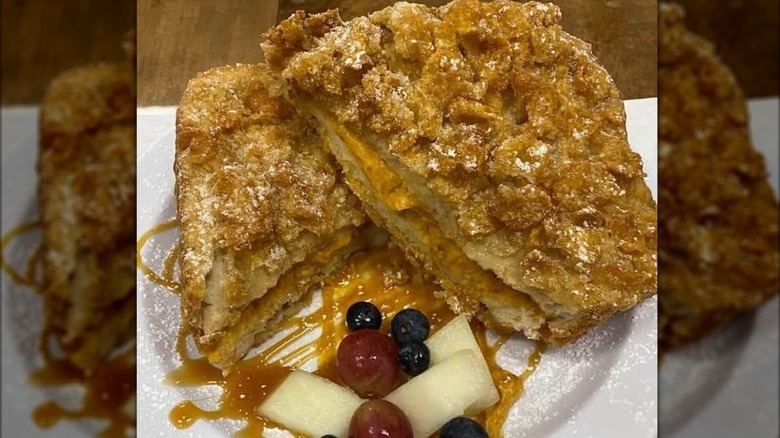 Pumpkin Spice Stuffed French Toast with fresh fruit at Southern Charm Cafe