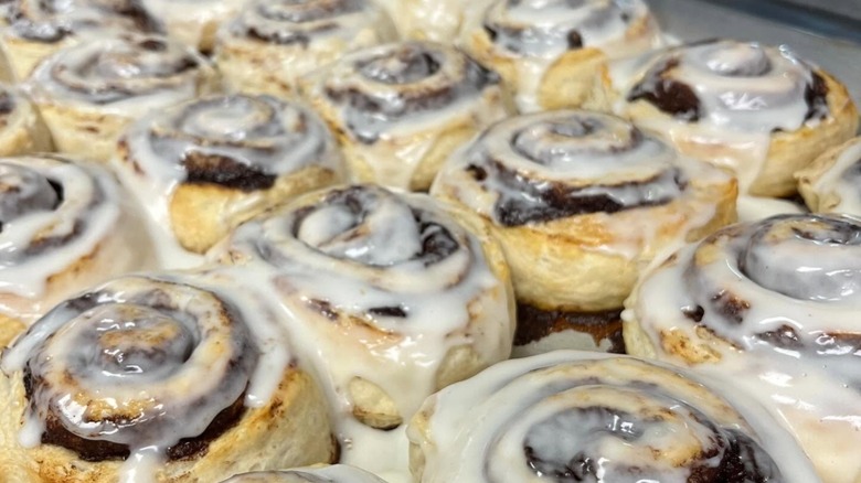 Tray of fresh cinnamon rolls at Franklinville Diner