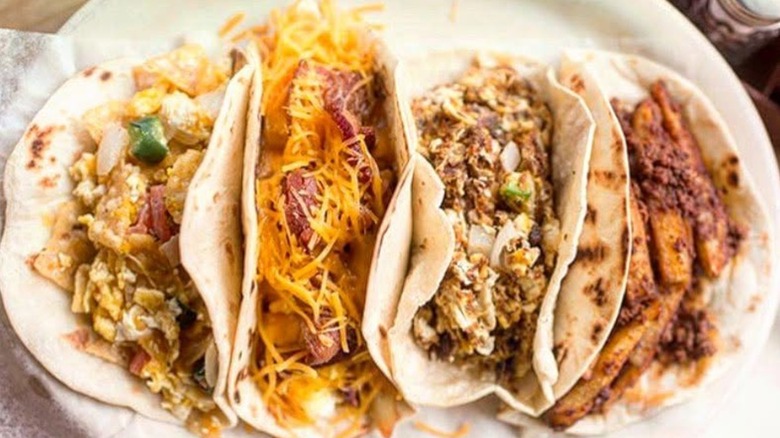 Various breakfast tacos at Habanero Mexican Cafe