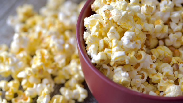 An overflowing bowl of popcorn