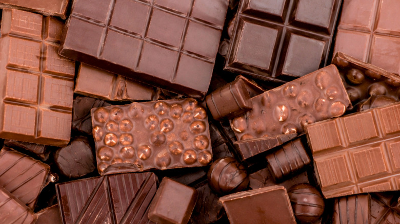 Assorted unwrapped chocolate bars