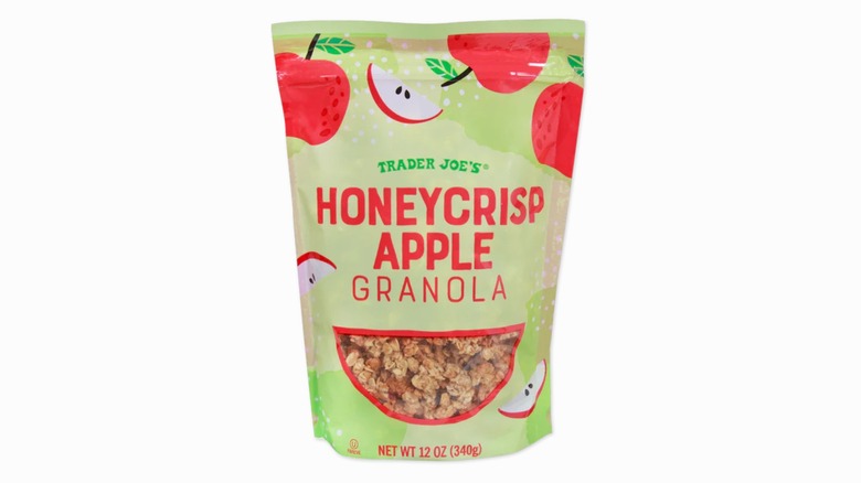 A package of Trader Joe's Honeycrisp Apple Granola on a white background.