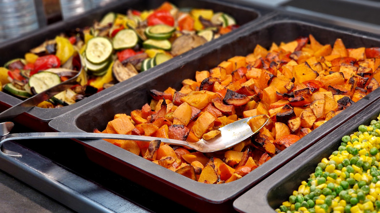 Roasted vegetables in buffet trays