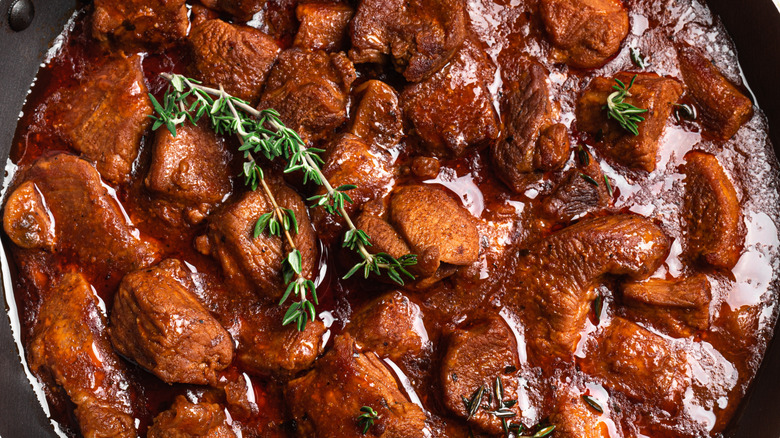 Close-up of a pot of braised meat