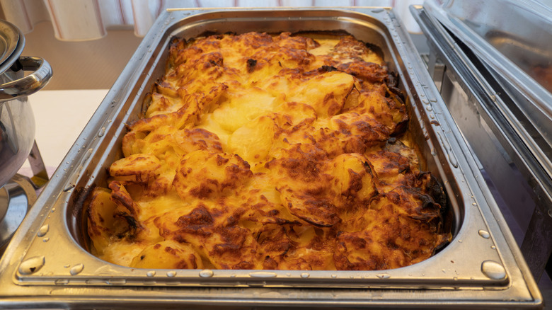 Casserole in a buffet serving tray