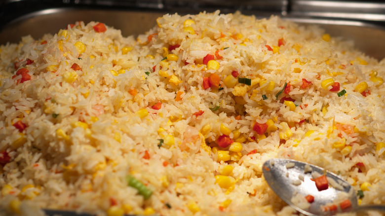 Rice in a buffet tray