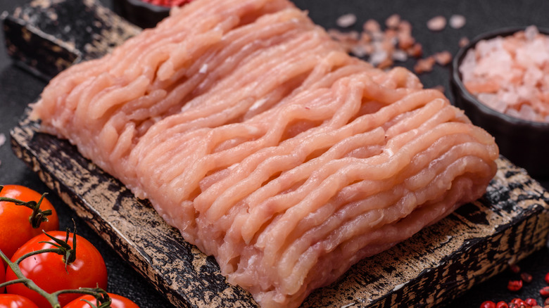 raw ground poultry on a board