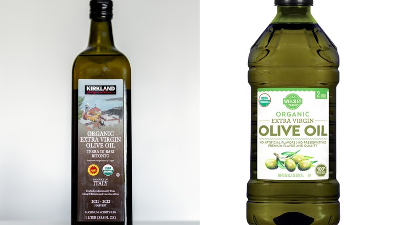 Kirkland Signature and Wellsley Farms olive oil side by side
