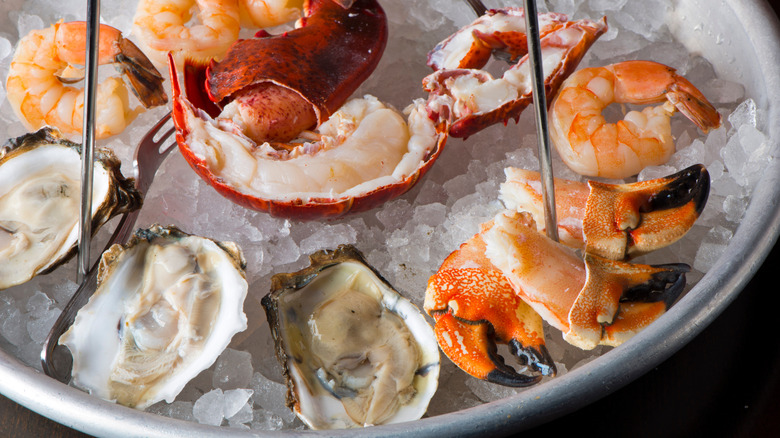seafood assortment on crushed ice