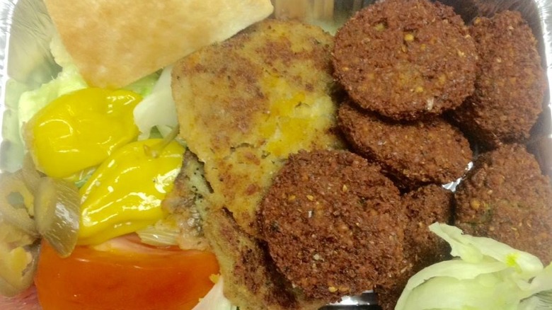 Falafel sandwich, deconstructed in a tray