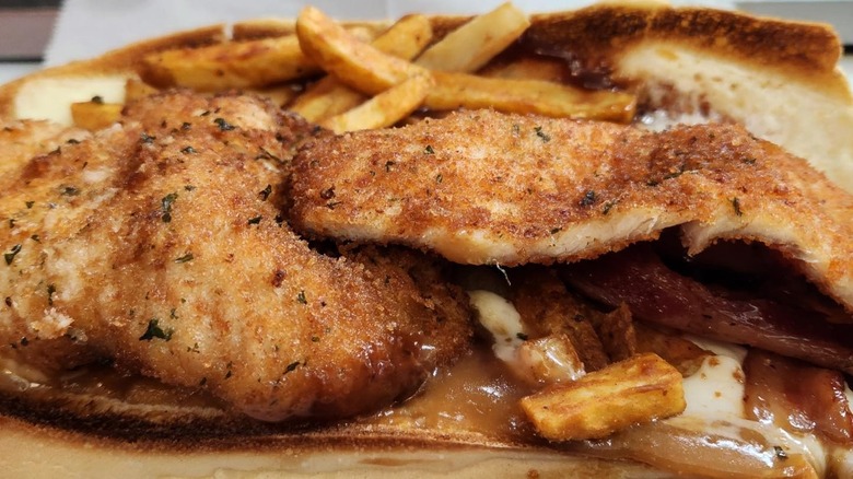 Close up of a heart attack sandwich