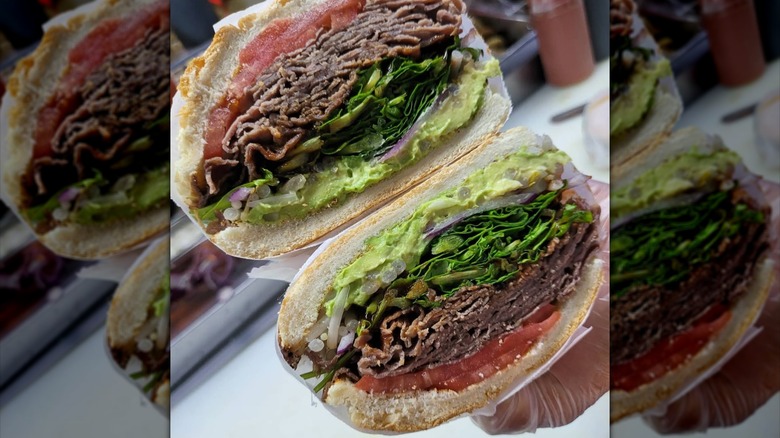 Close up of a pho sandwich