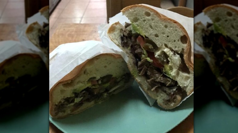 Close up of torta sandwich cut in half