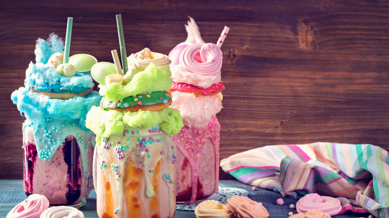 Freakshakes with donuts and candy floss