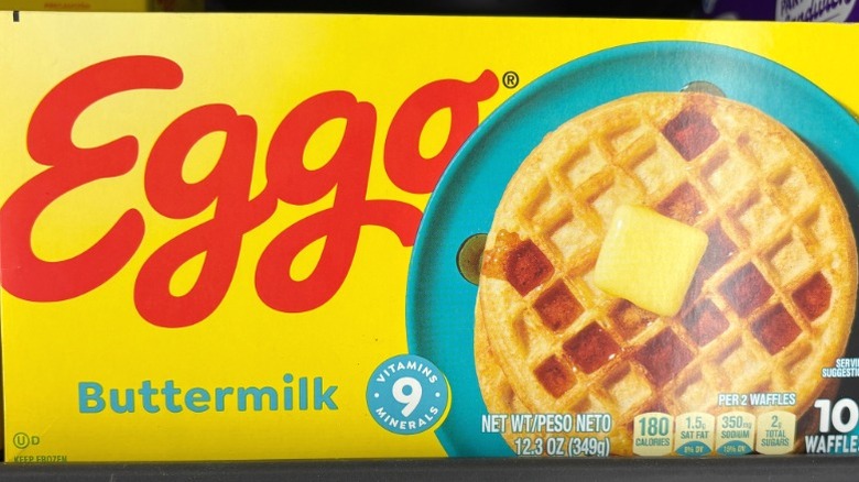 A box of Eggo Buttermilk frozen waffles.