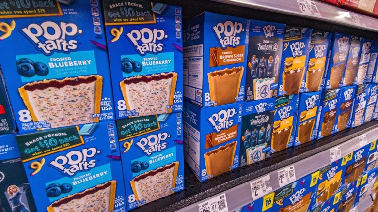 Boxes of Pop-Tarts on a supermarket shelf.
