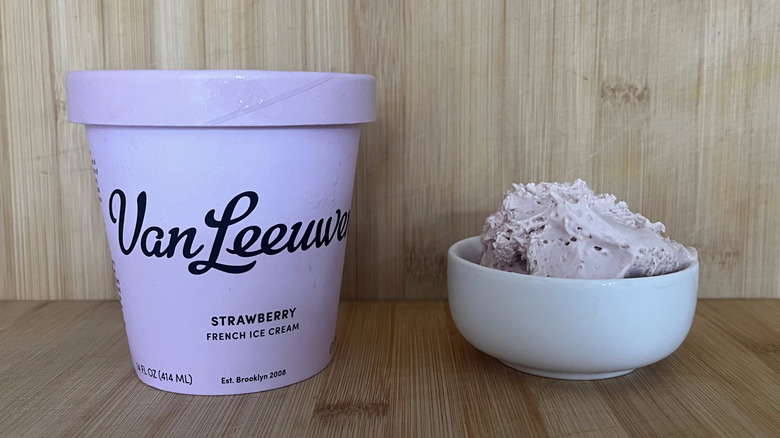 Container of Van Leeuwen strawberry ice cream