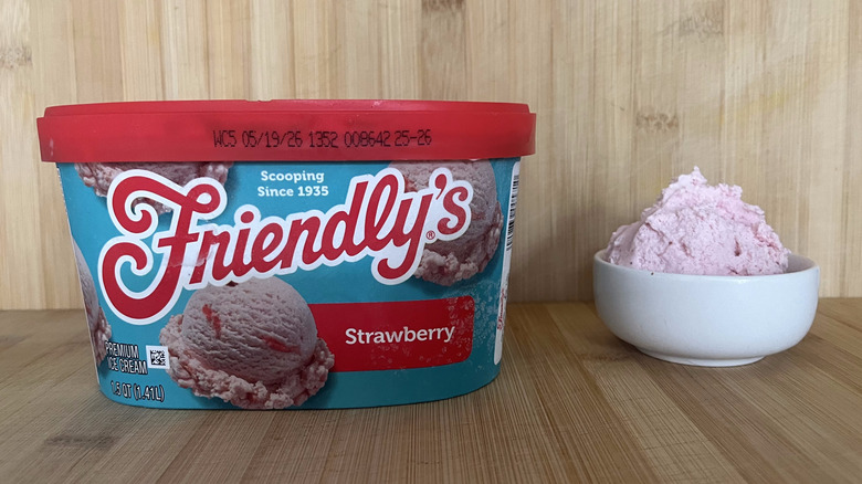 A carton of Friendly's strawberry ice cream