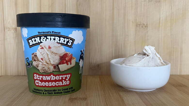 Container of Ben & Jerry's strawberry ice cream