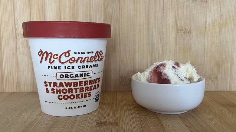 Container of McConnell's strawberry ice cream