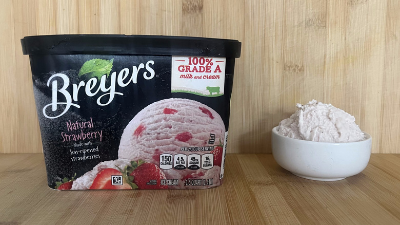 Carton of Breyers strawberry ice cream