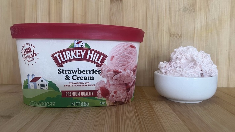 Carton of Turkey Hill strawberry ice cream