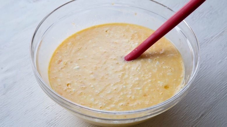 Egg and cheese mixture in bowl