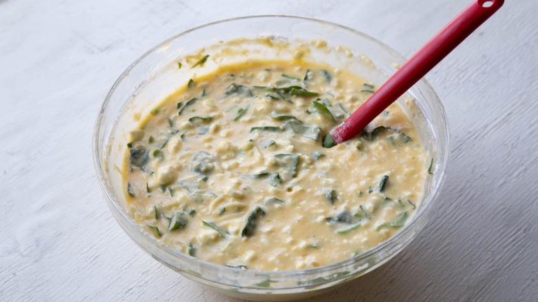Egg bake mixture with greens