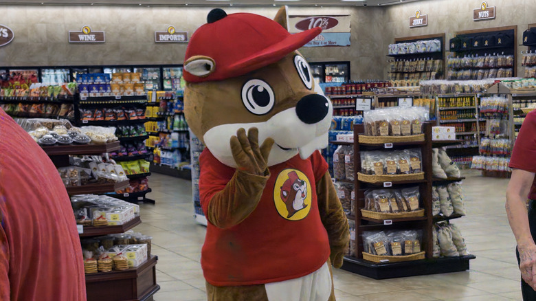 Buc-ees mascot inside a store
