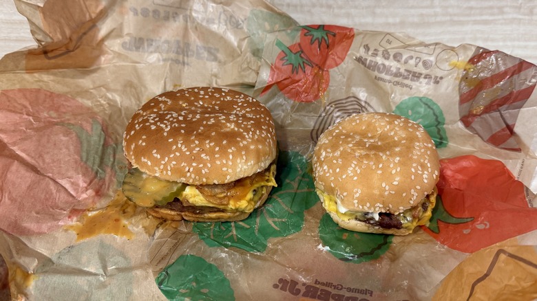 BBQ Brisket Whopper and Junior on wax paper
